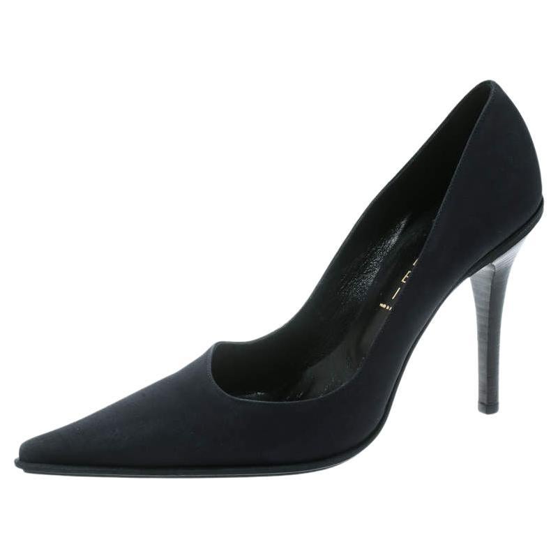 Casadei Navy Blue Satin Pointed Toe Pumps Size 38.5 For Sale