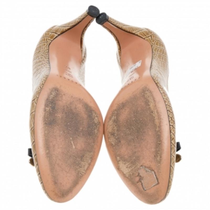 Marron Casadei escarpins en cuir embossé croco olive taille 36,5 en vente