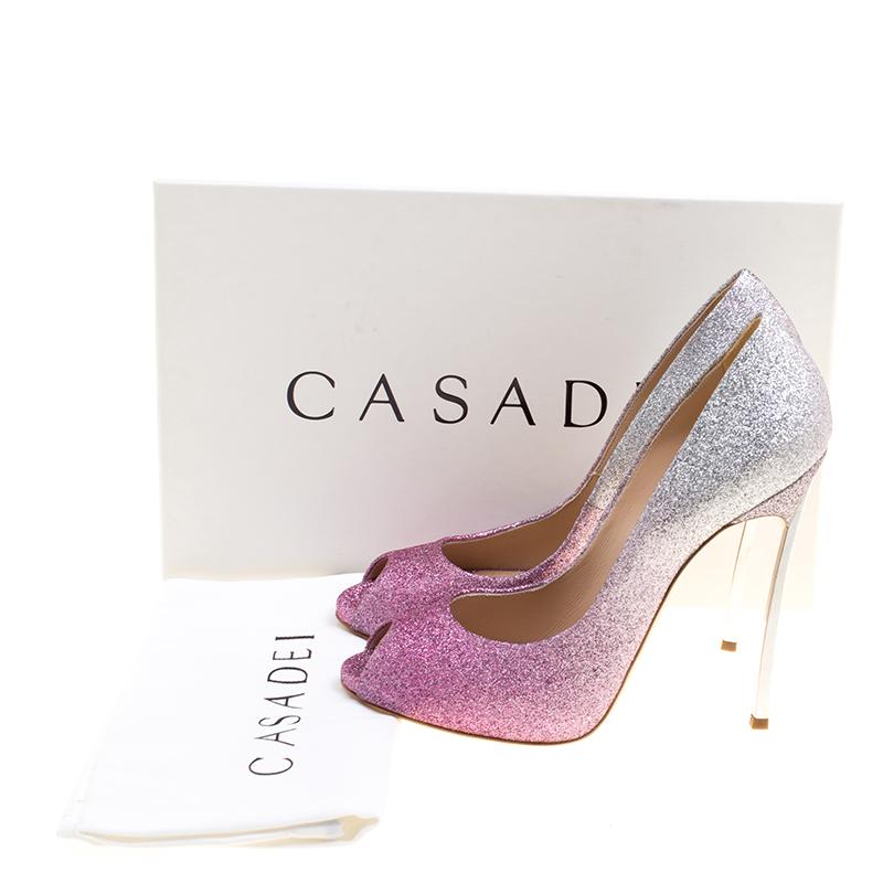 Casadei Pink and Silver Ombrè Glitter Pegasus Peep Toe Pumps Size 38.5 3