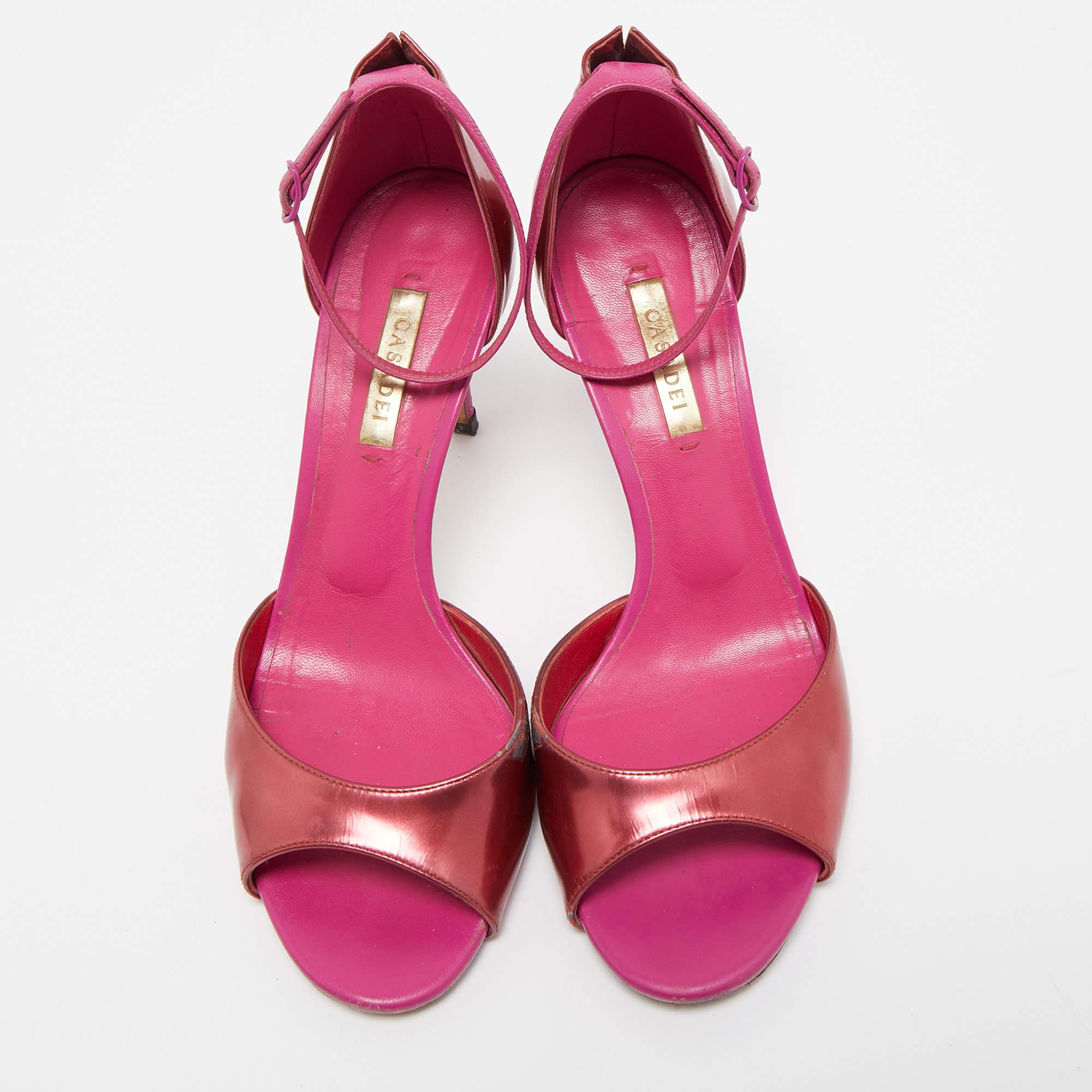 Casadei Pink Leather Candylux Ankle Strap Sandals Size 38 In Good Condition For Sale In Dubai, Al Qouz 2