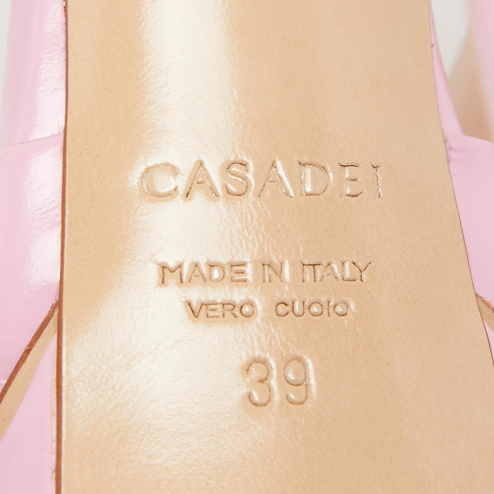 Casadei Pink Leather Platform Peep Toe Sandals Size 39 For Sale 4