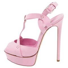 Casadei Pink Leather Platform Peep Toe Sandals Size 39