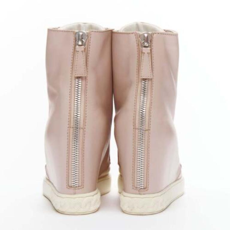 Women's CASADEI pink leather silver chain trim ankle wedge sneakers EU39.5 For Sale
