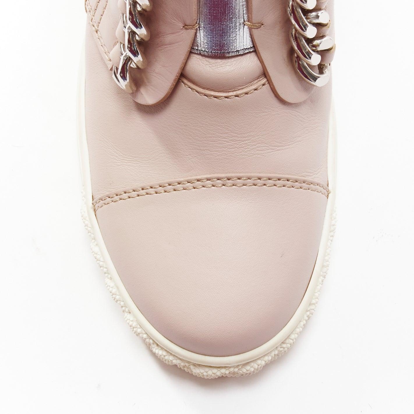 CASADEI pink leather silver chain trim ankle wedge sneakers EU39.5 1