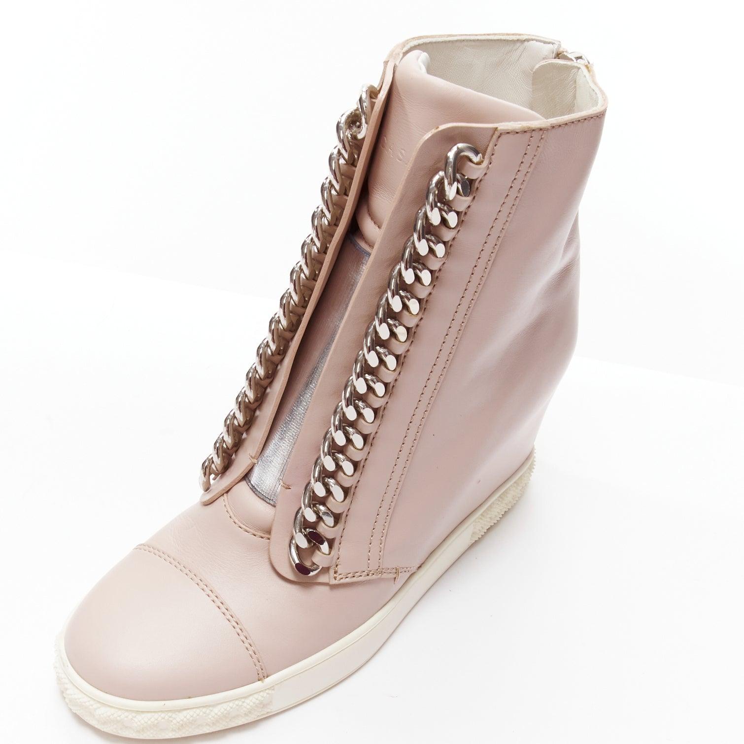CASADEI pink leather silver chain trim ankle wedge sneakers EU39.5 For Sale 2