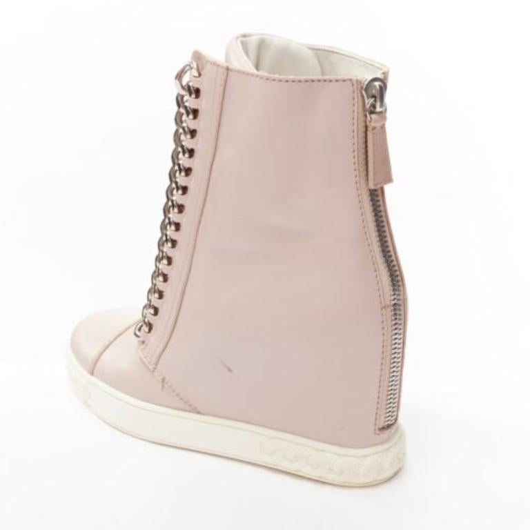 CASADEI pink leather silver chain trim ankle wedge sneakers EU39.5 For Sale 3