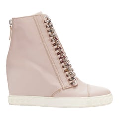 CASADEI pink leather silver chain trim ankle wedge sneakers EU39.5