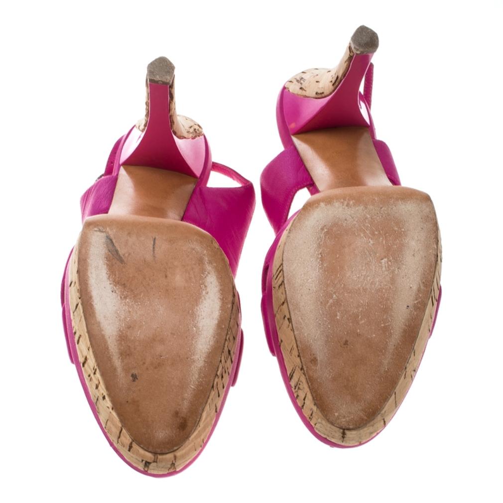 Women's Casadei Pink Leather Slingback Platform Sandals Size 39