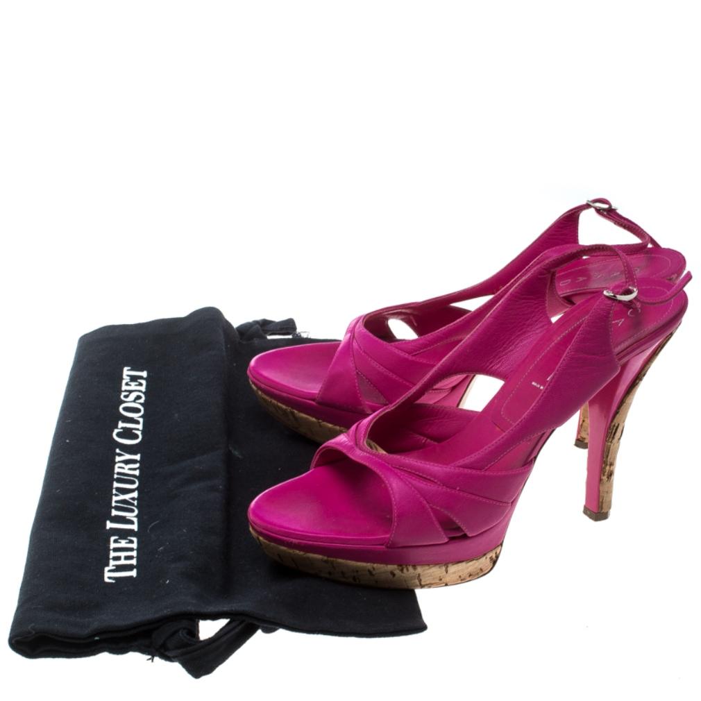 Casadei Pink Leather Slingback Platform Sandals Size 39 2
