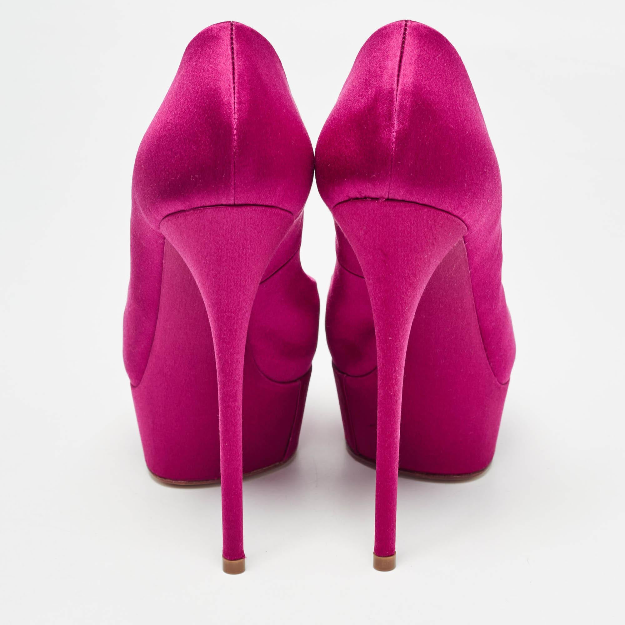 Casadei Pink Satin Peep Toe Platform Pumps Size 36 For Sale 1
