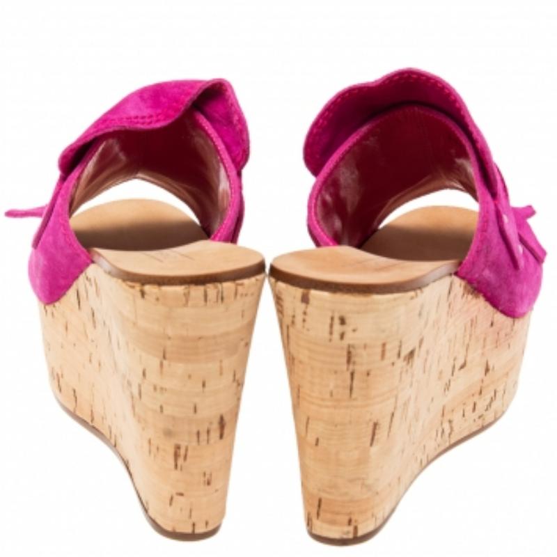 Casadei Sandales à talons compensés en daim rose avec glands et liège Taille 38 Pour femmes en vente