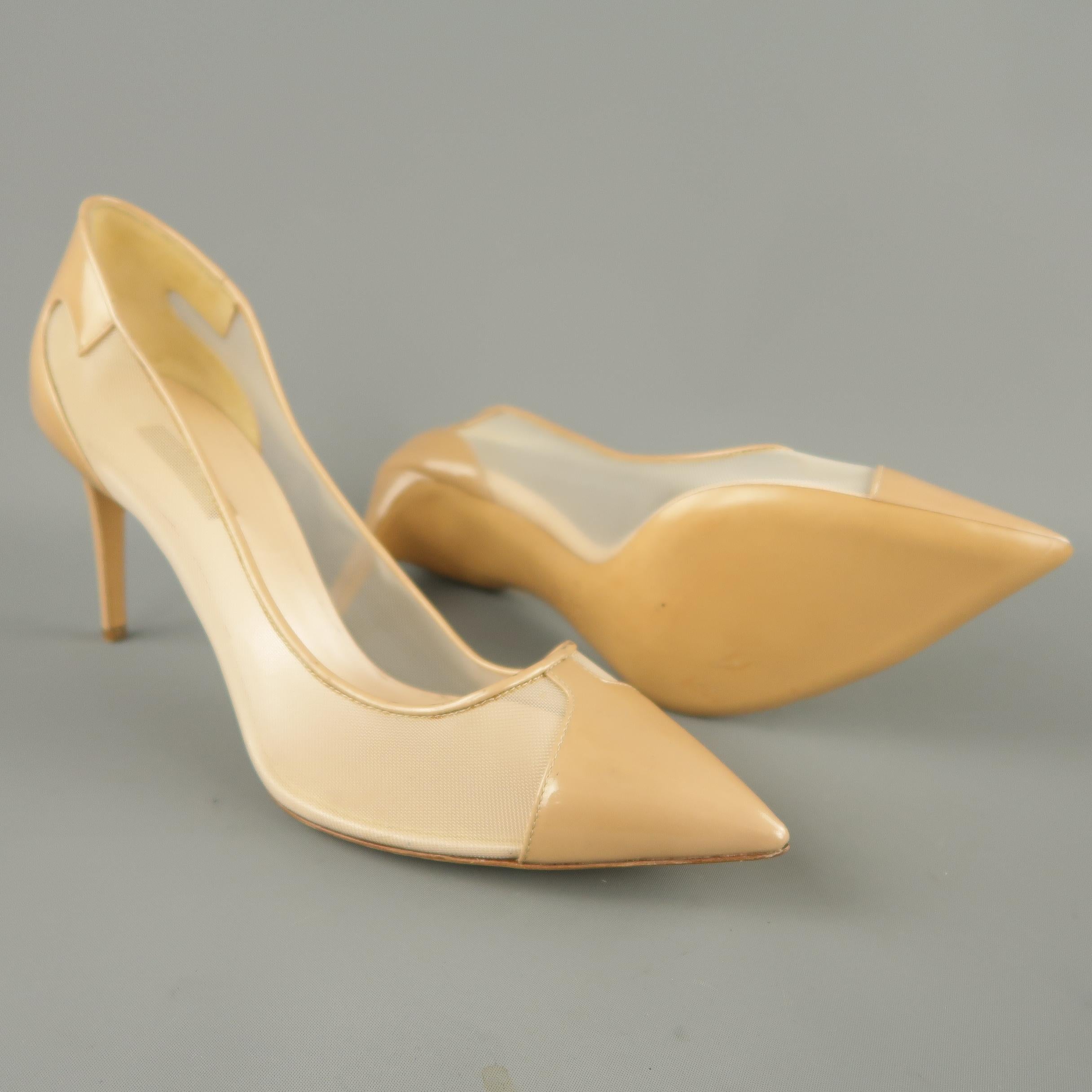 Beige CASADEI pumps come in black suede with gray mesh side panels and leather piping.