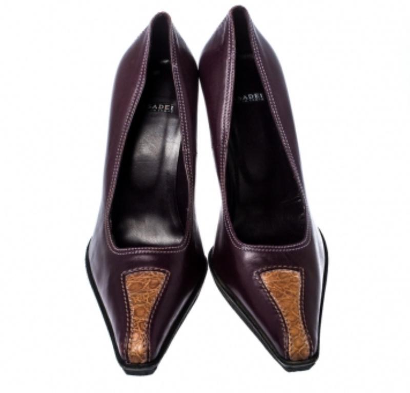 Casadei Violett und Braun Leder Spitz Zehe Pumps Größe 37.5 im Angebot 2