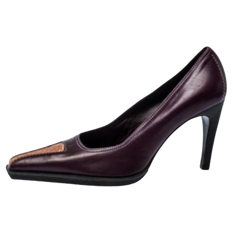 Casadei Violett und Braun Leder Spitz Zehe Pumps Größe 37.5 im Angebot