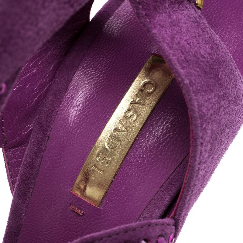 Casadei Purple Crystal Embellished Suede Cut Out Peep Toe Sandals Size 41 2