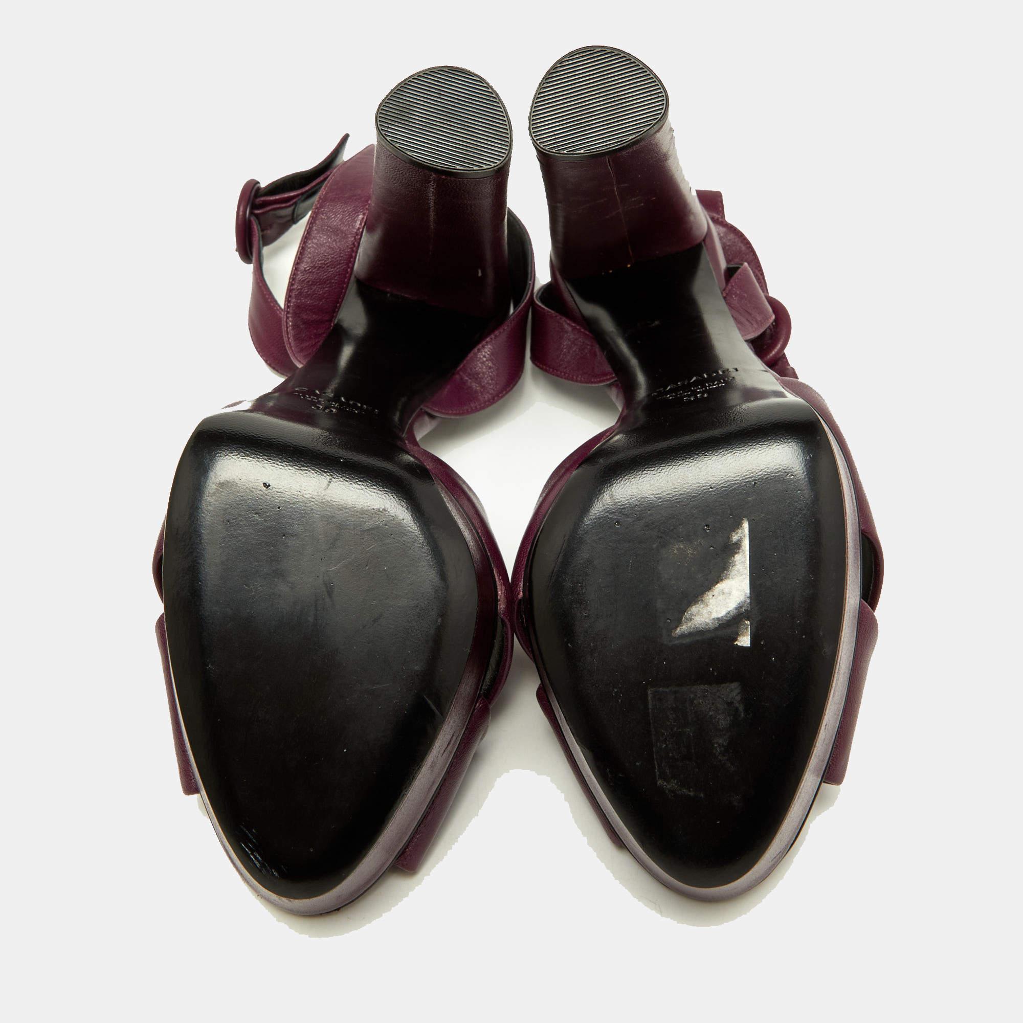 Casadei Purple Leather Platform Ankle Strap  Block Heel Sandals Size 39 2