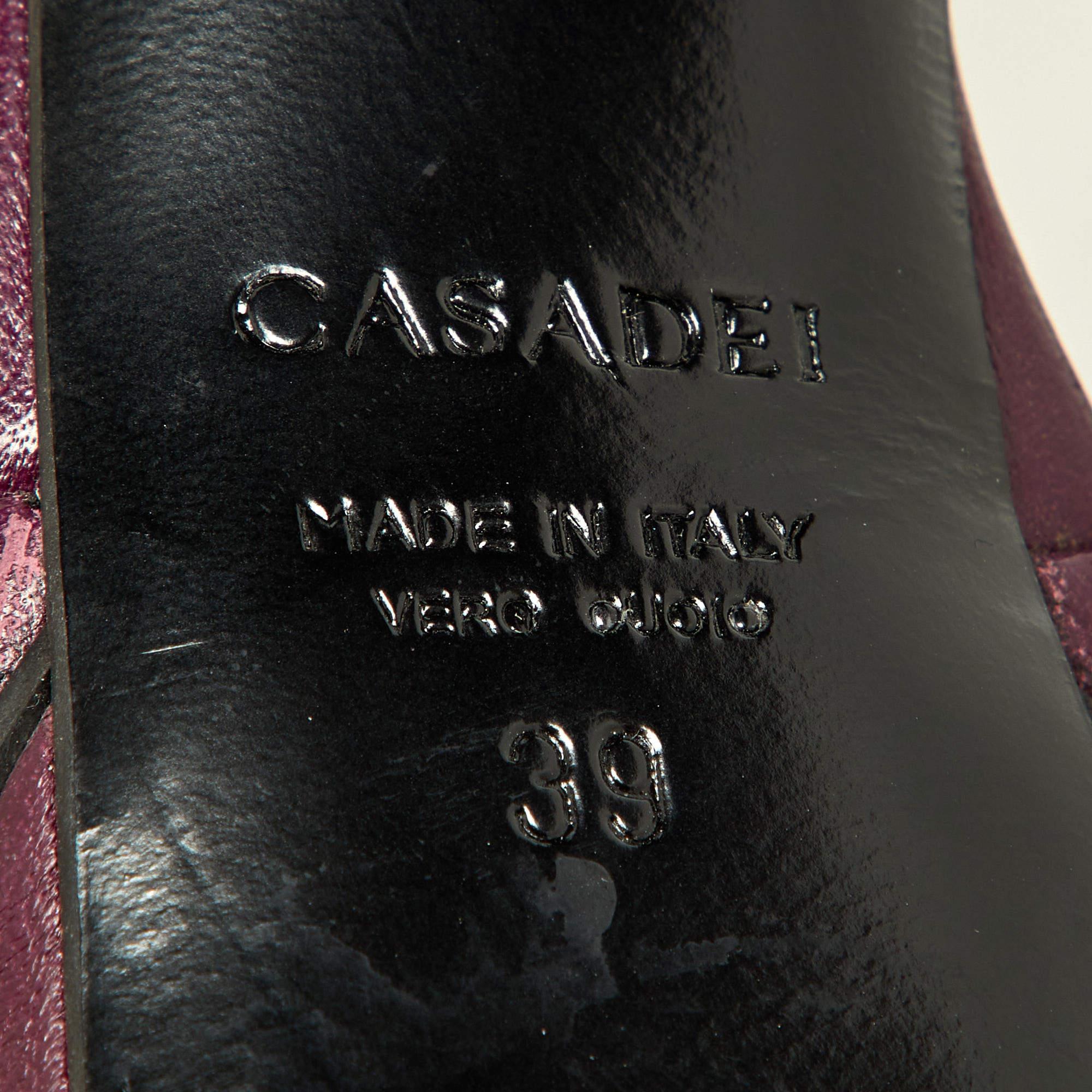 Casadei Purple Leather Platform Ankle Strap  Block Heel Sandals Size 39 4