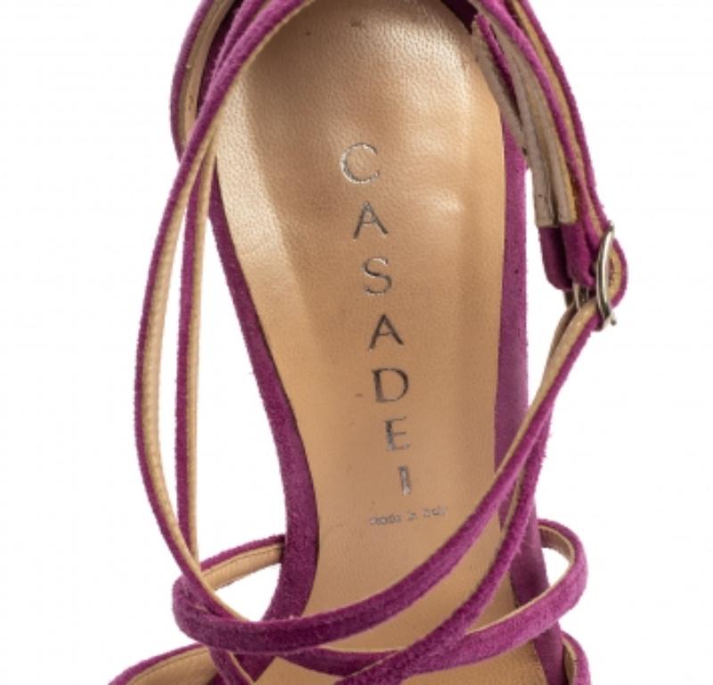 Casadei Purple Suede Cross Strap Platform Sandals Size 36 In Good Condition For Sale In Dubai, Al Qouz 2