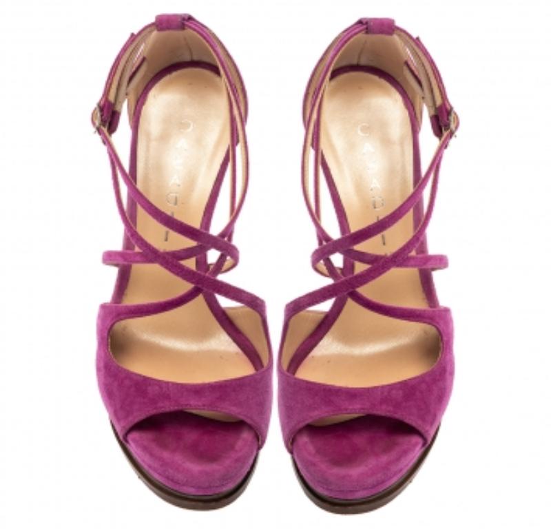 Casadei Purple Suede Cross Strap Platform Sandals Size 36 For Sale 1