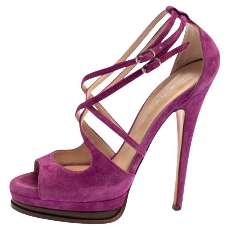 Casadei Purple Suede Cross Strap Platform Sandals Size 36 For Sale