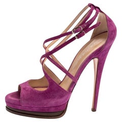 Casadei Purple Suede Cross Strap Platform Sandals Size 36