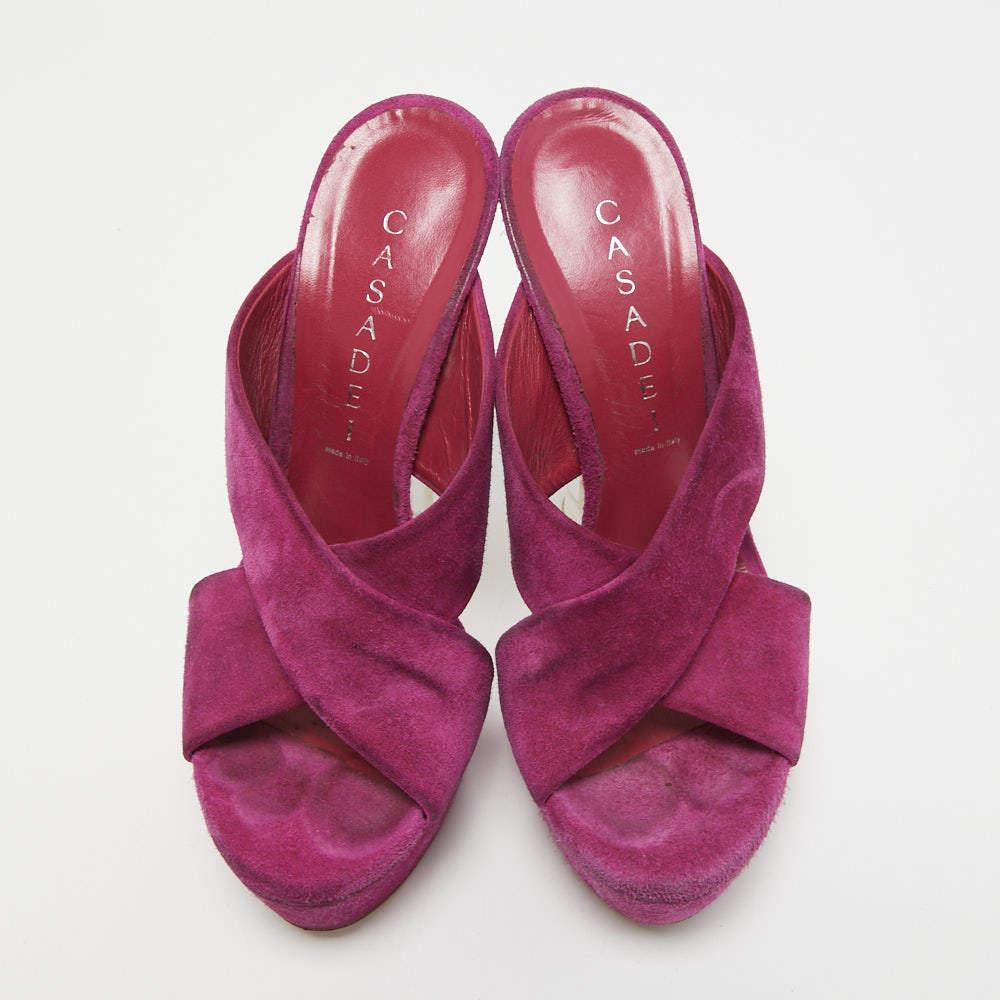 Marron Casadei Purple Suede Platform Slide Sandals Size 36