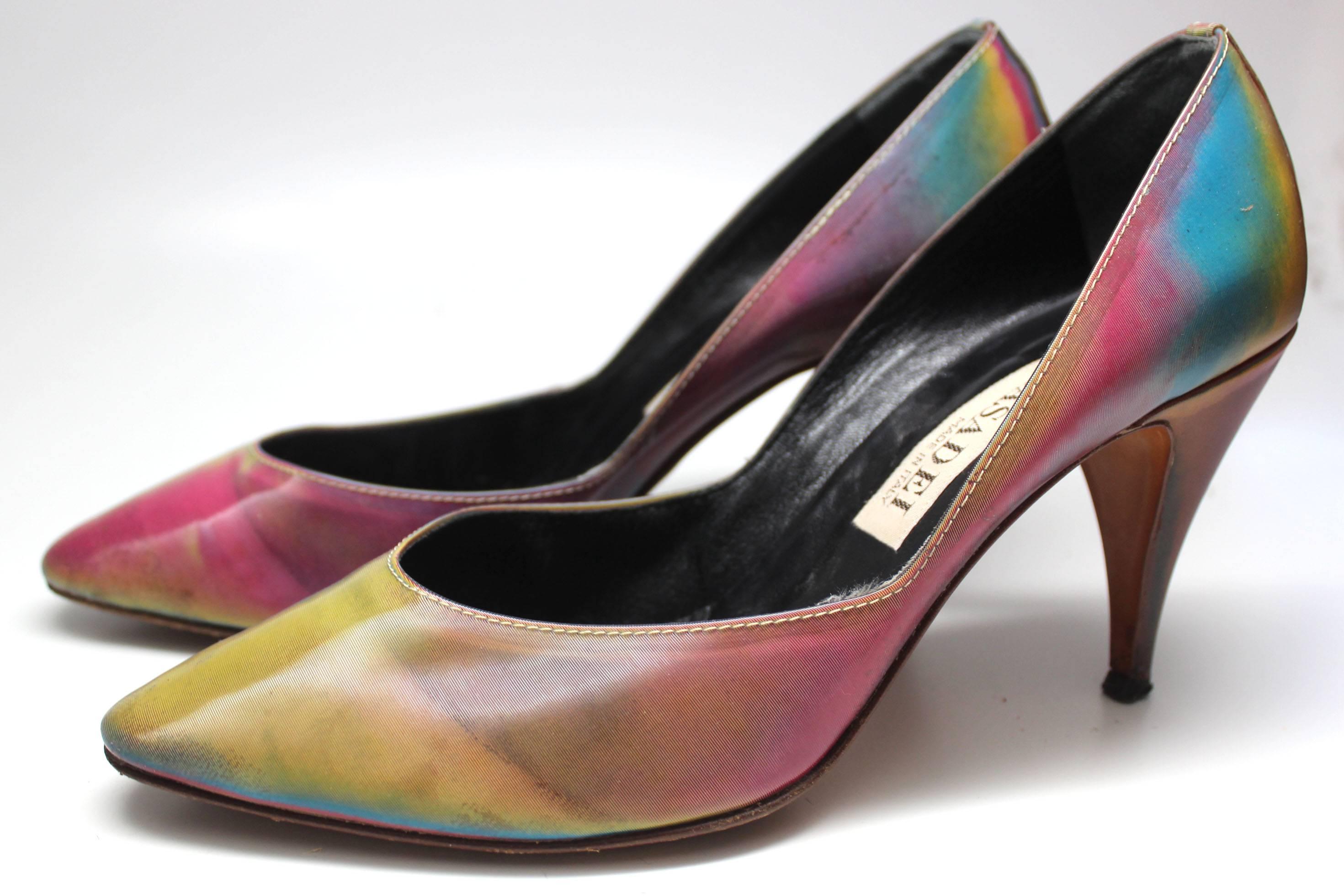 Gray Casadei Rainbow Holographic Heel and Clutch Set