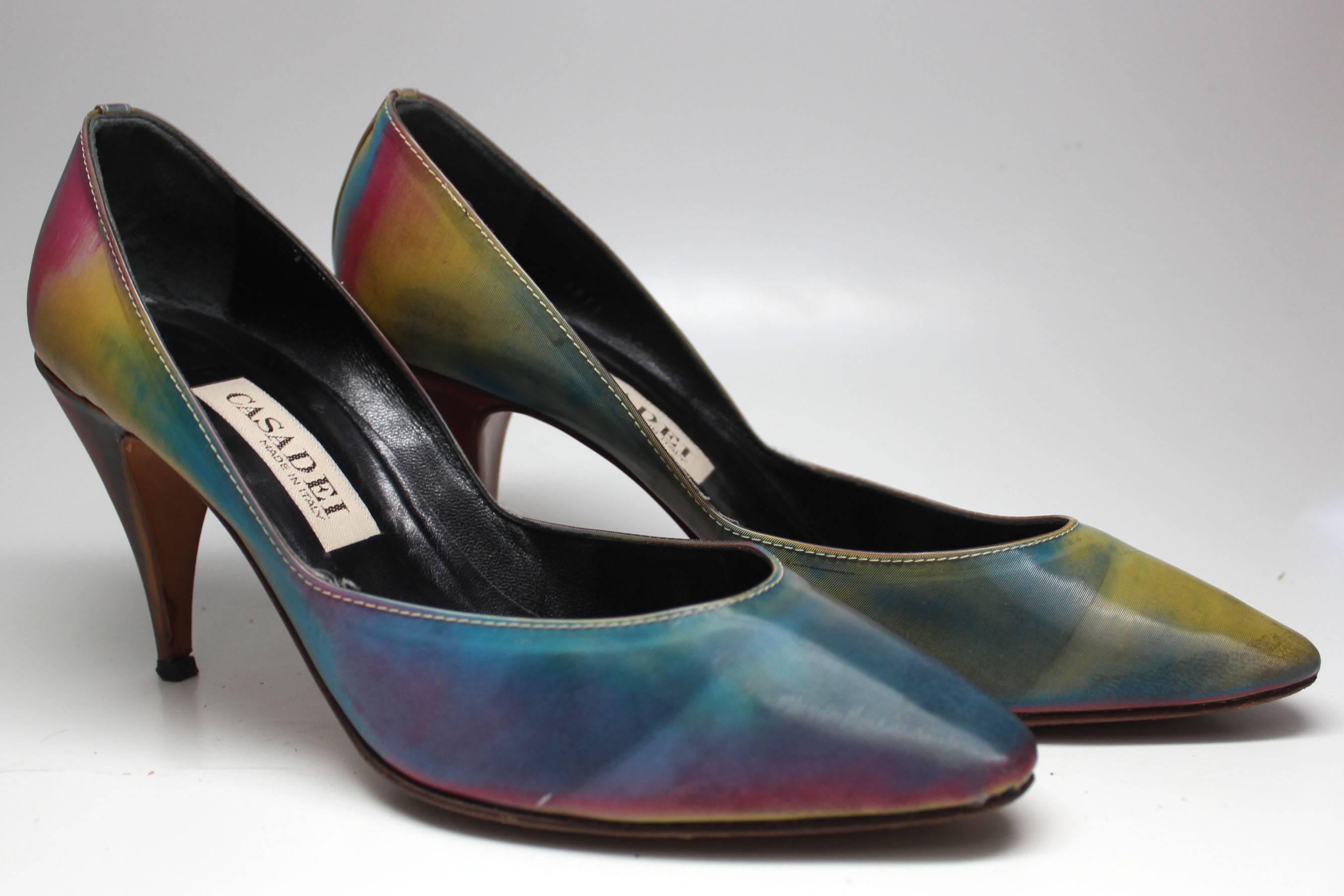 Casadei Rainbow Holographic Heel and Clutch Set In Excellent Condition In New York, NY