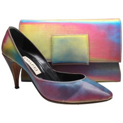 Vintage Casadei Rainbow Holographic Heel and Clutch Set