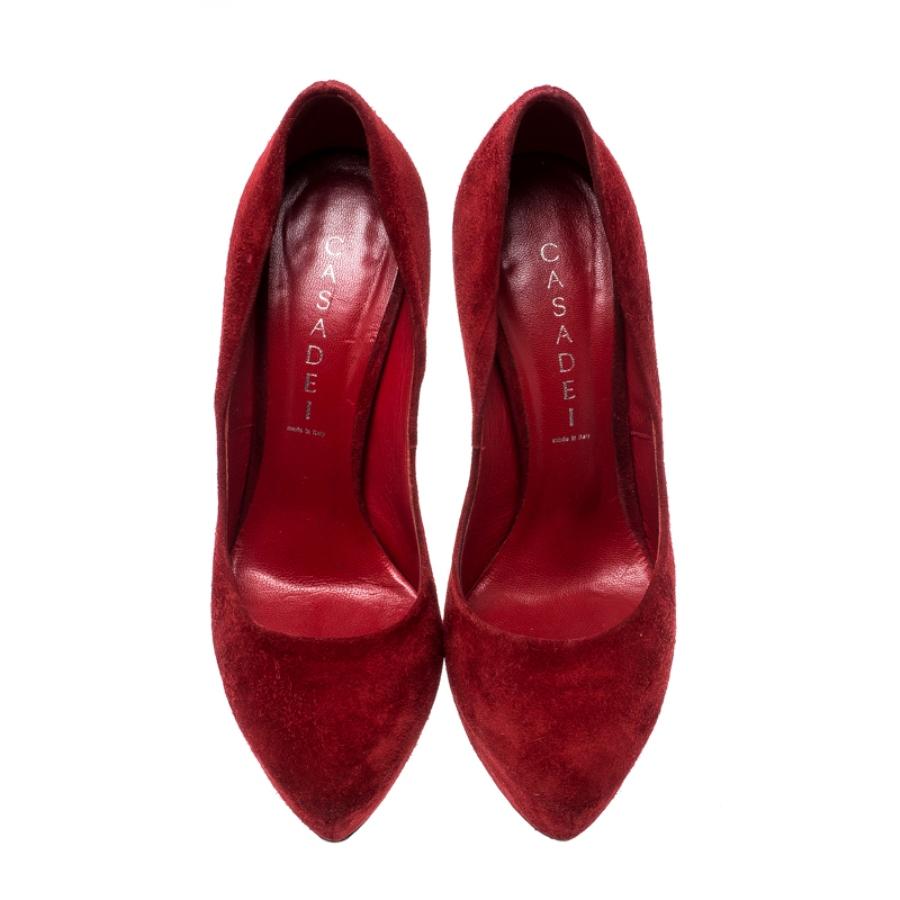 We've fallen in love with these gorgeous pumps from Casadei! Stylish yet sophisticated, the red pumps are crafted from suede and styled with almond toes. They come equipped with comfortable leather lined insoles and are elevated on solid platforms