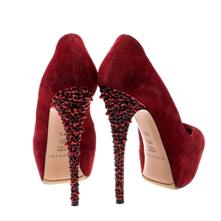 red platform pumps