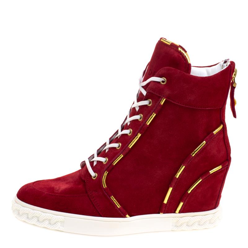 Casadei Red Suede High Top Wedge Sneakers Size 37 1