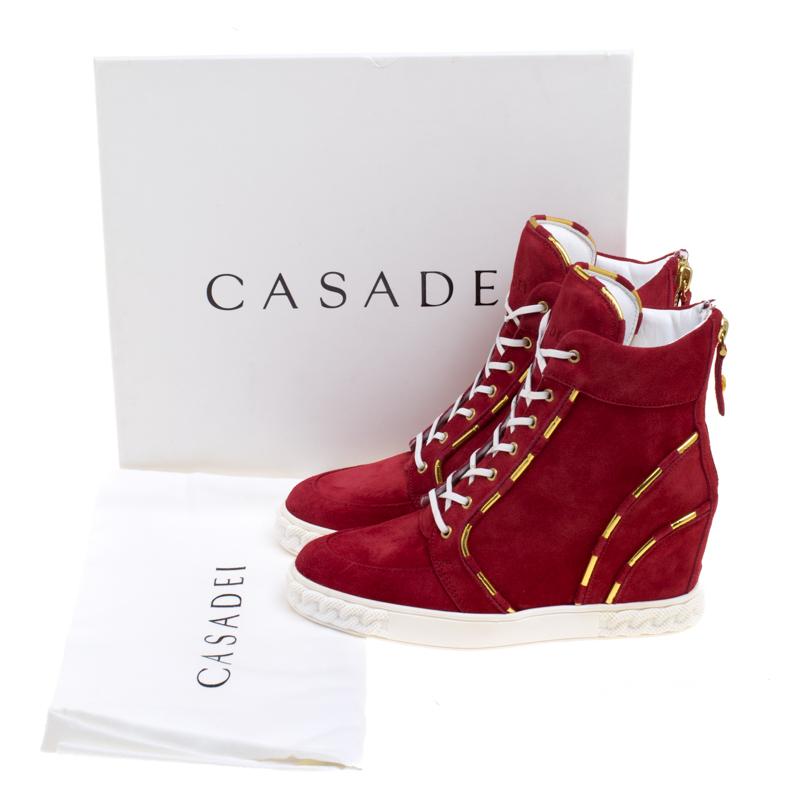 Casadei Red Suede High Top Wedge Sneakers Size 37 4