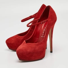 Casadei Red Suede Mary Jane Platform Pumps Size 36