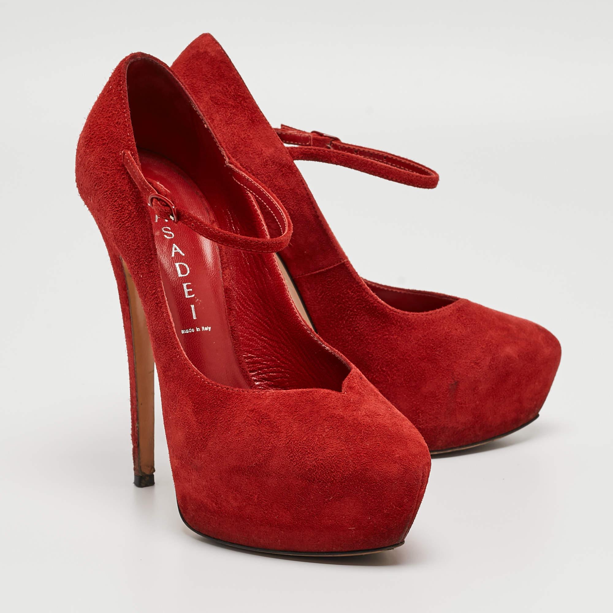 Women's Casadei Red Suede Mary Jane Platform Pumps Size 36 For Sale