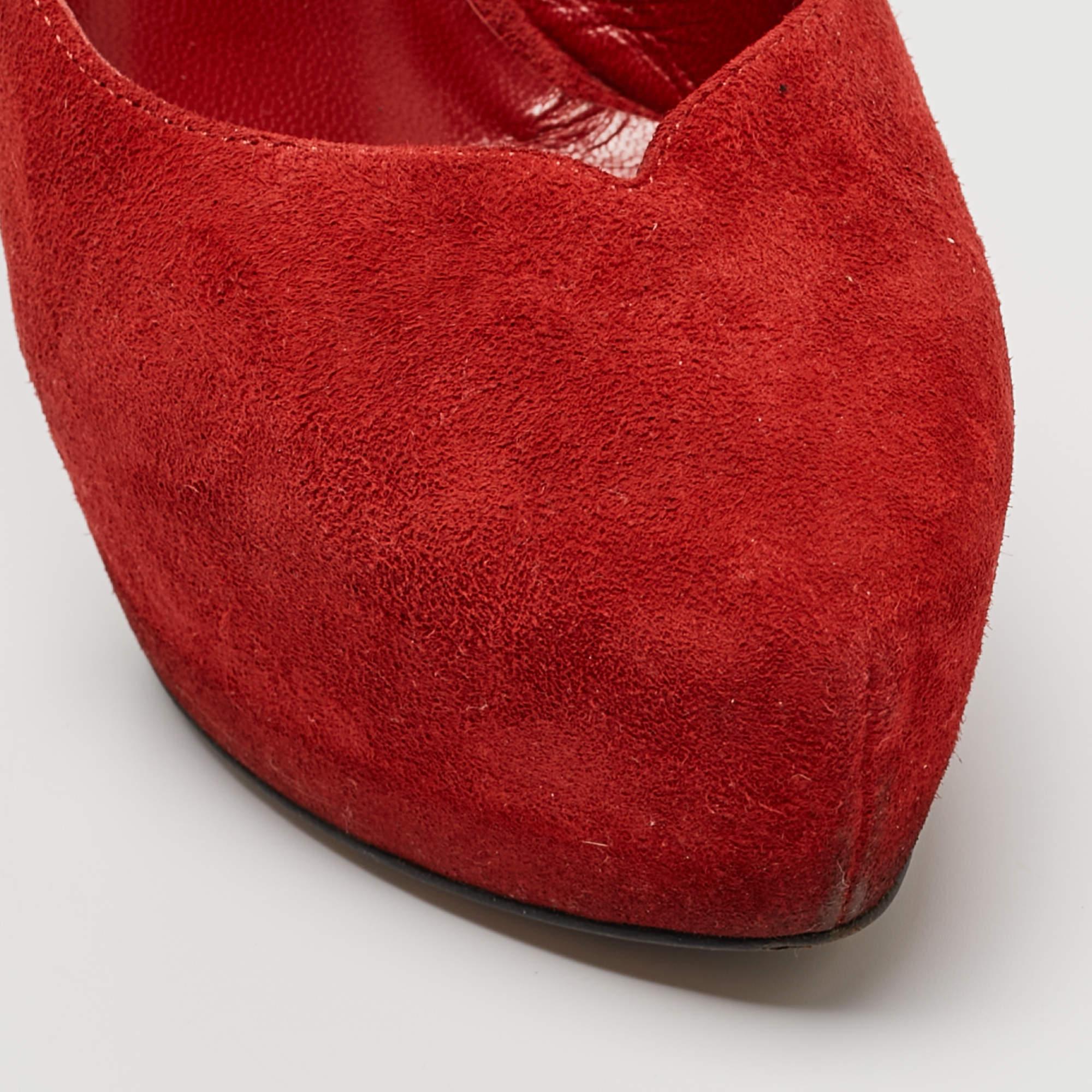 Casadei Red Suede Mary Jane Platform Pumps Size 36 For Sale 3