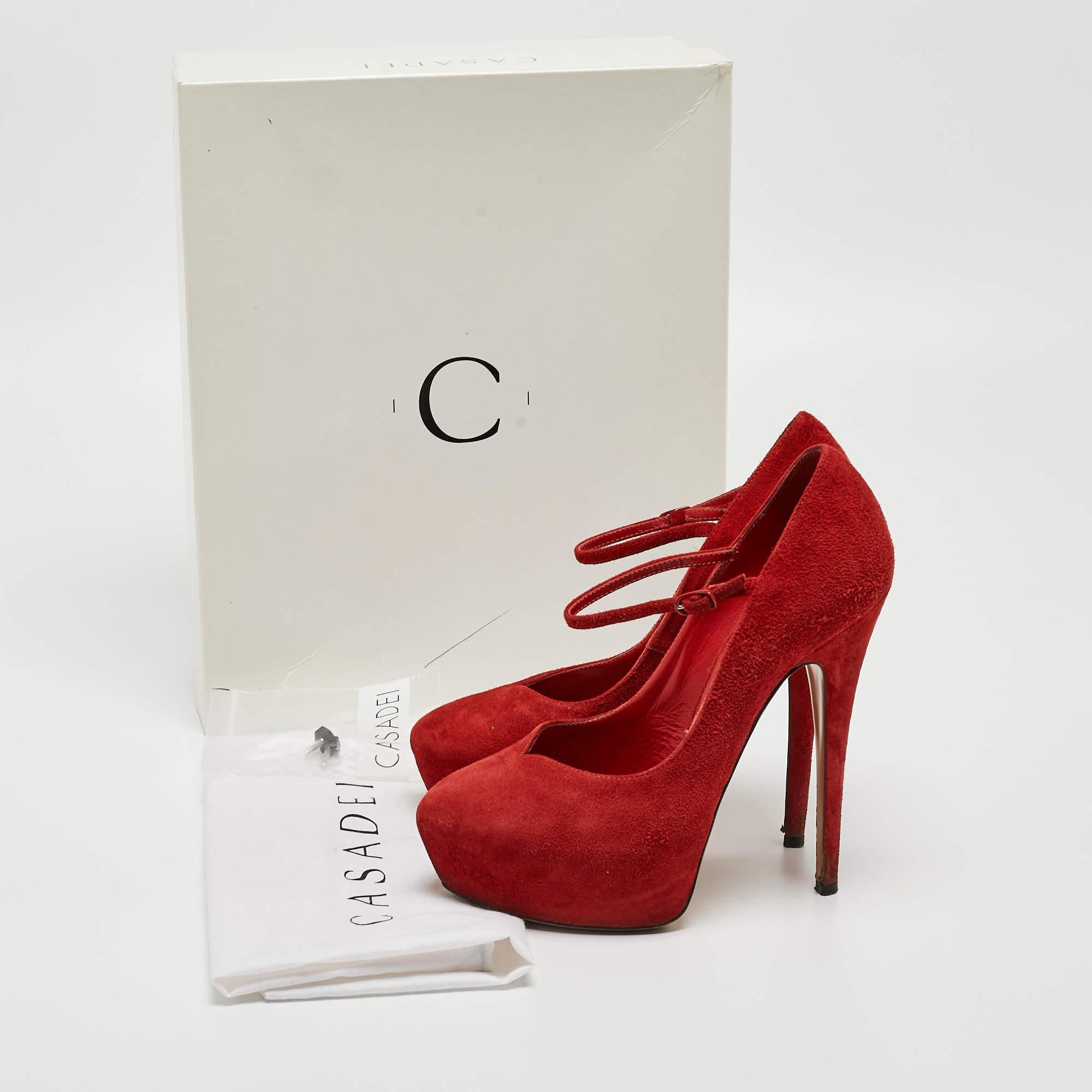 Casadei Red Suede Mary Jane Platform Pumps Size 36 For Sale 5