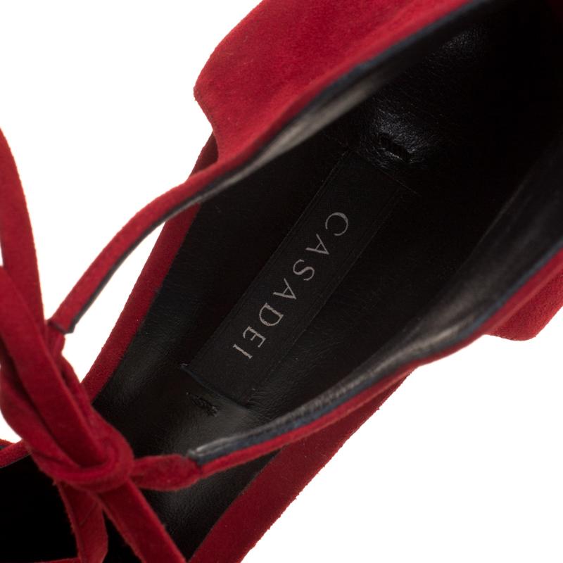 Casadei Red Suede Peep Toe Platform Ankle Cuff Sandals Size 40 2