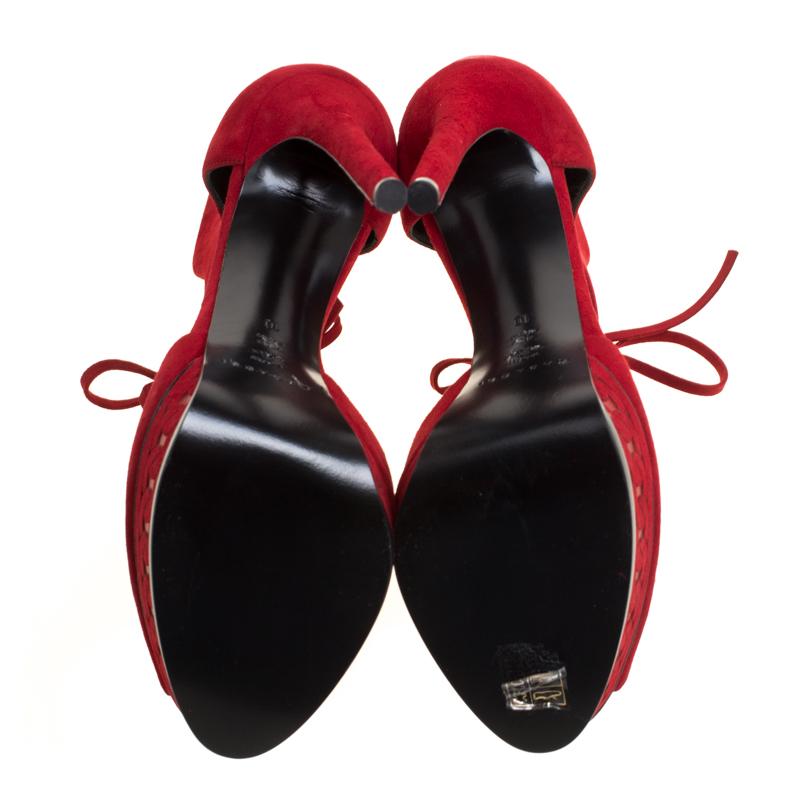 Casadei Red Suede Peep Toe Platform Ankle Cuff Sandals Size 40 3