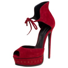Casadei Red Suede Peep Toe Platform Ankle Cuff Sandals Size 40
