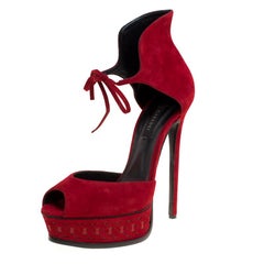 Casadei Red Suede Peep Toe Platform Ankle Cuff Sandals Size 40