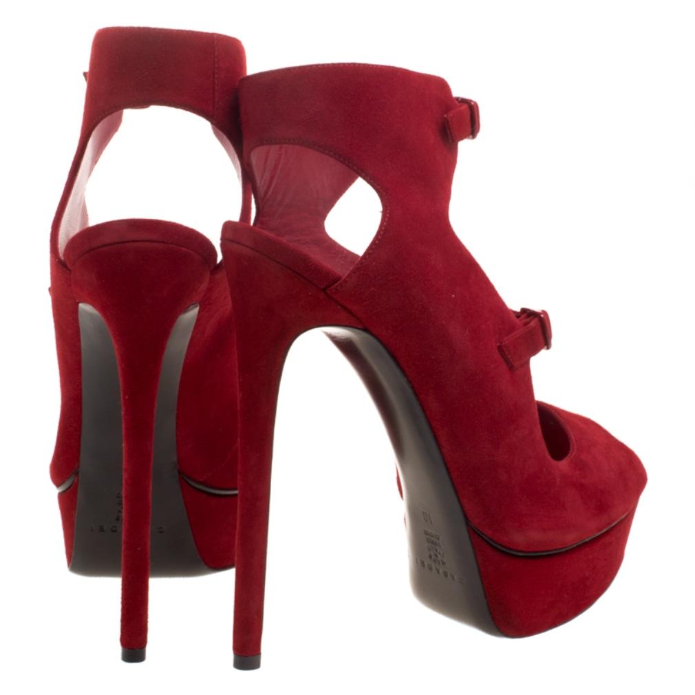 Casadei Red Suede Peep Toe Platform Sandals Size 40 1