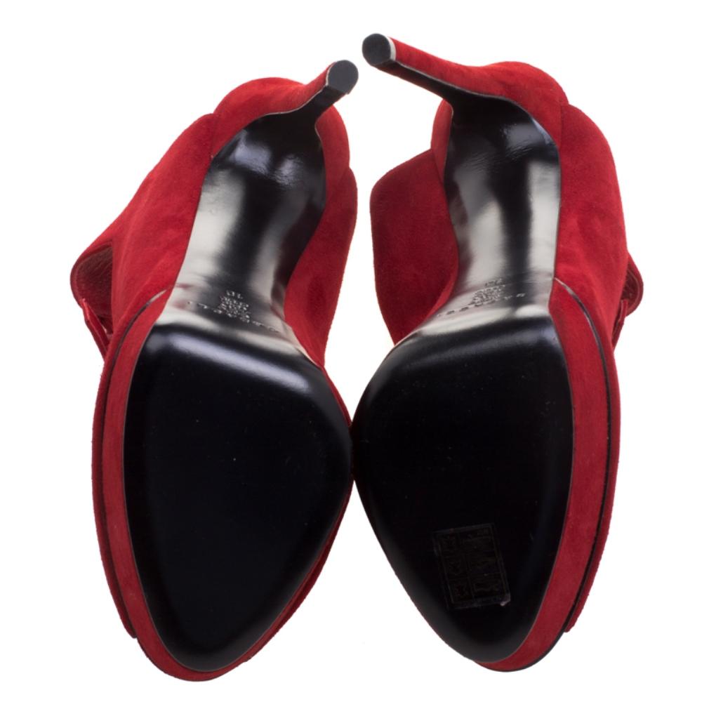Casadei Red Suede Peep Toe Platform Sandals Size 40 2