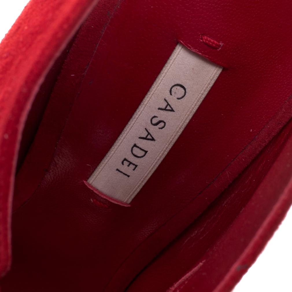 Casadei Red Suede Peep Toe Platform Sandals Size 40 3