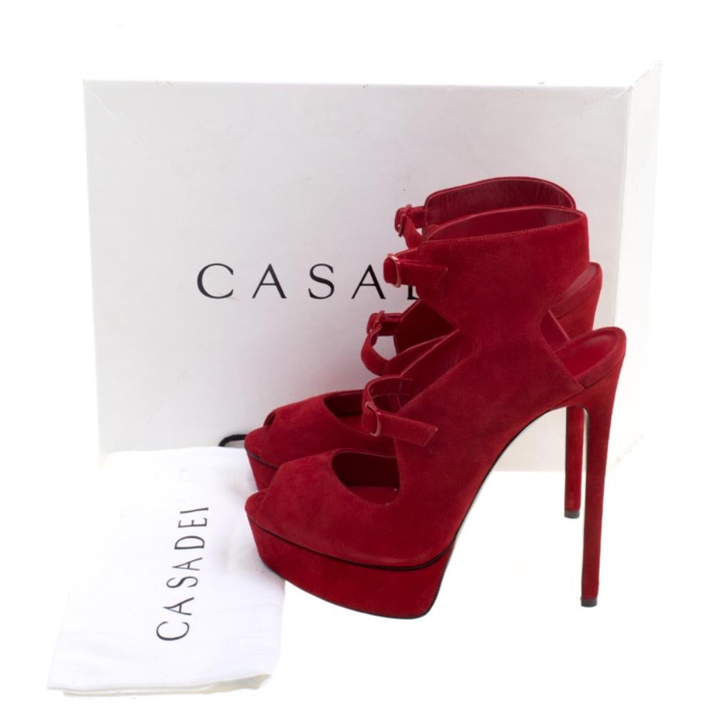 Casadei Red Suede Peep Toe Platform Sandals Size 40 4