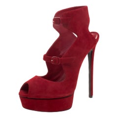 Casadei Red Suede Peep Toe Platform Sandals Size 40
