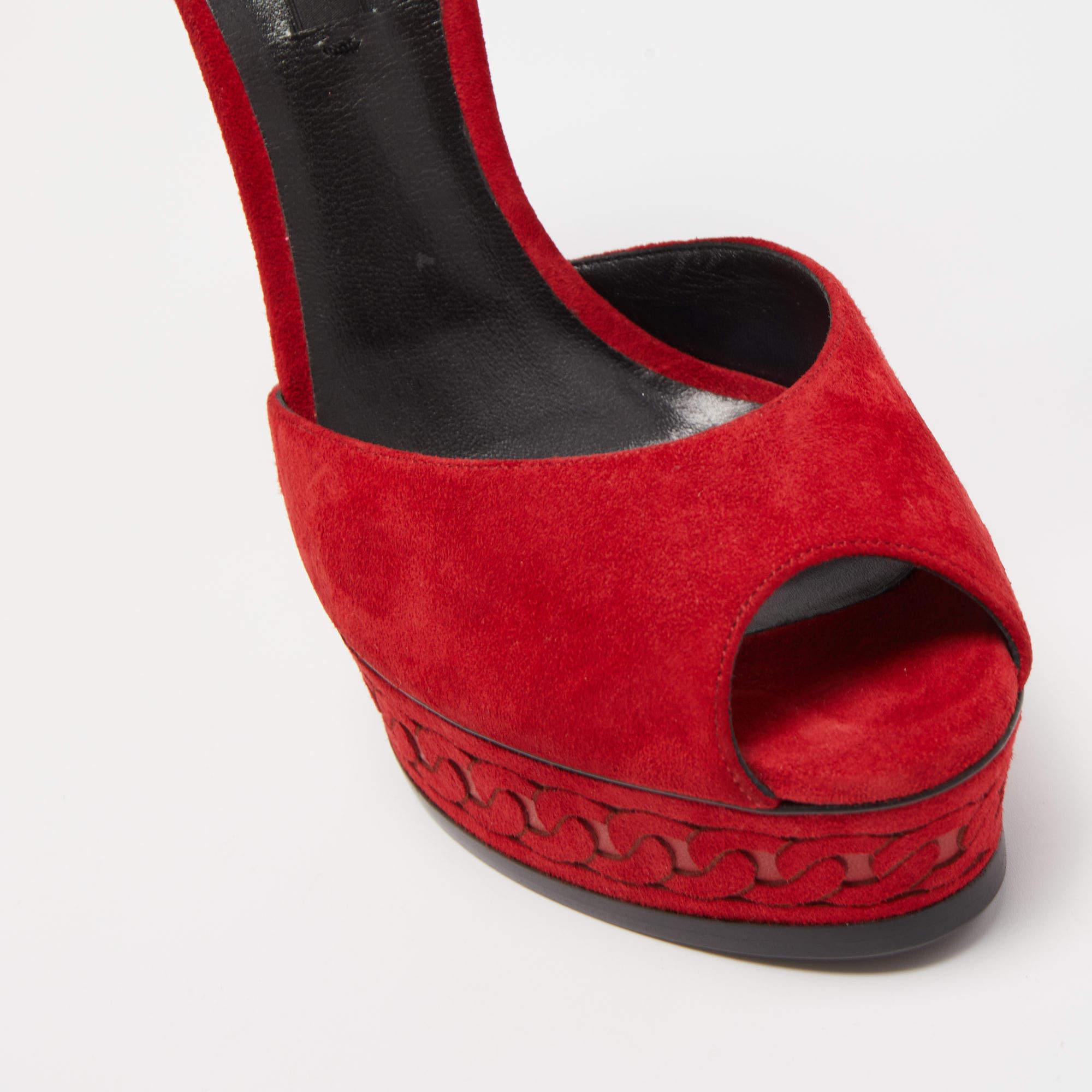 Women's Casadei Red Suede Platform Ankle Strap Sandals Size 40