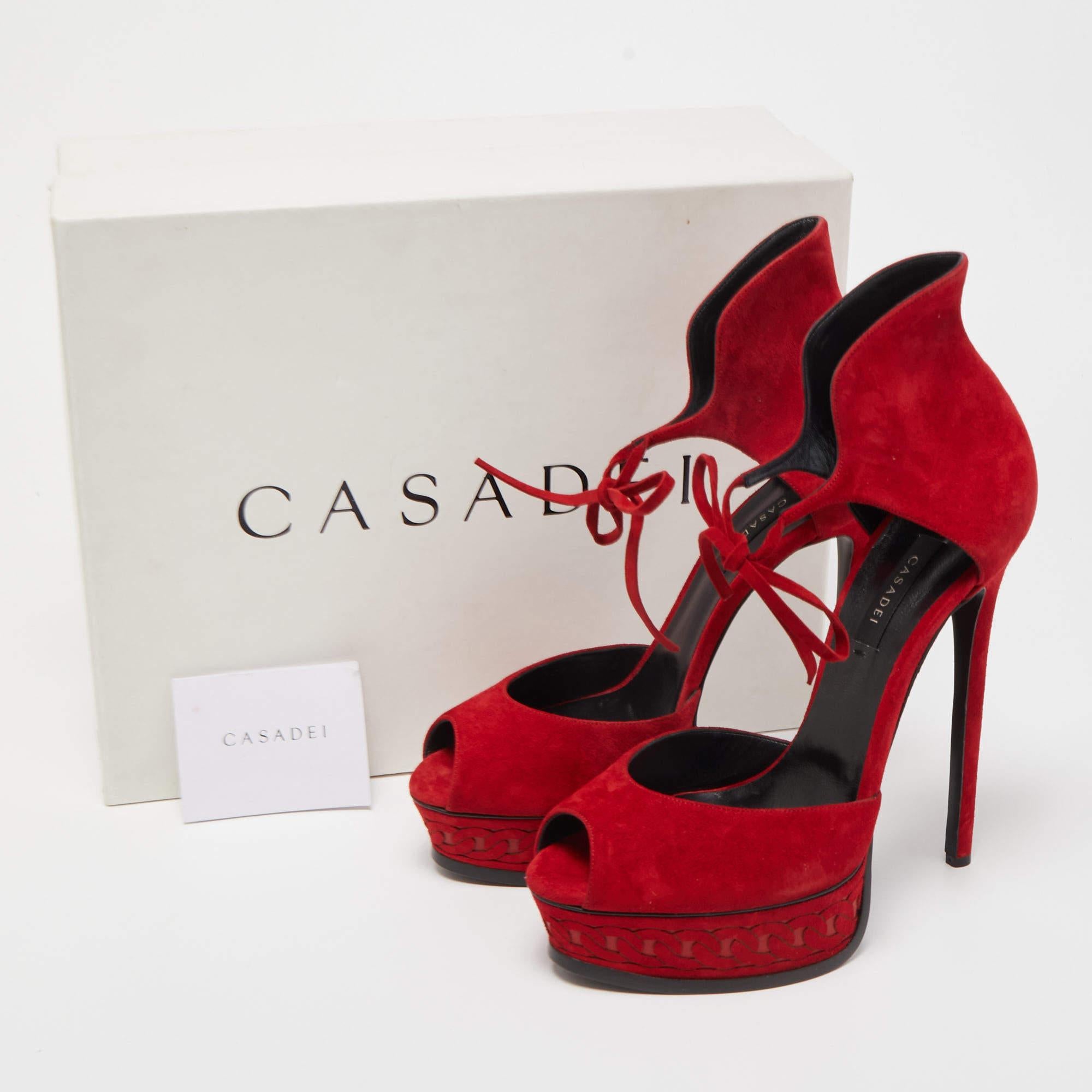 Casadei Red Suede Platform Ankle Strap Sandals Size 40 1