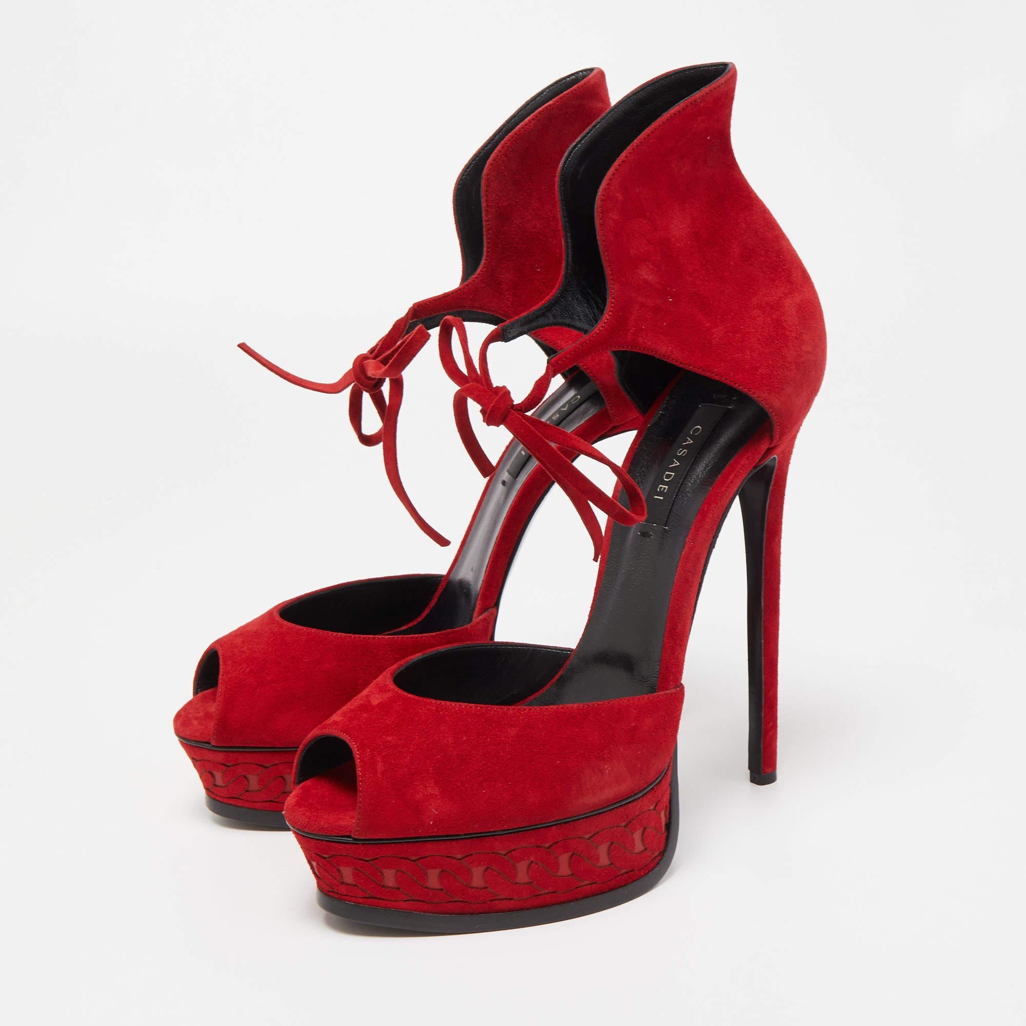 Casadei Red Suede Platform Ankle Strap Sandals Size 40 3