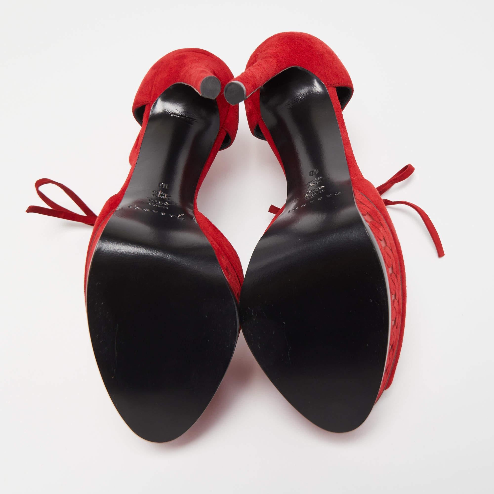 Casadei Red Suede Platform Ankle Strap Sandals Size 40 5